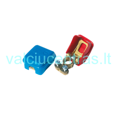 Mėlynos spalvos akumuliatoriaus gnybtas greitam nuėmimui